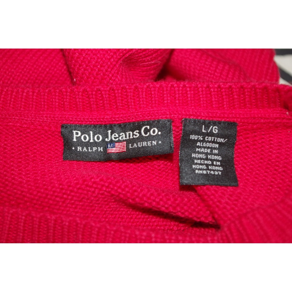 Polo Jeans Co Ralph Lauren Red Cotton Knit Sweater American Flag Patch Women's L - Picture 5 of 5